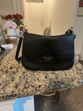 kate spade Black Saffiano Leather Shoulder Bag with Silver Hardware